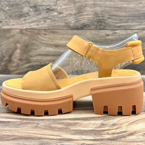 NIB Timberland Everleigh 9M Lug Sole Ankle Strap Sandal Wheat Nubuck - Picture 5 of 10